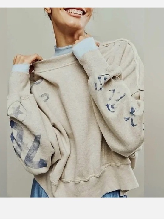 Free People Tops - Free People Gaia Sweatshirt Texas Detail In Oatmeal NWT Size XL